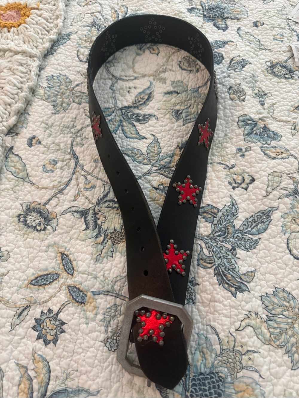 Free People Black Double-Strap Grommet Belt with Metal Accents